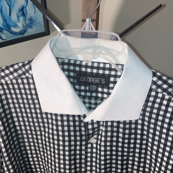 Georges | Men’s Black/White Checkered Dress Shirt - Size 18/18 1/2 36/37 - Picture 7 of 12